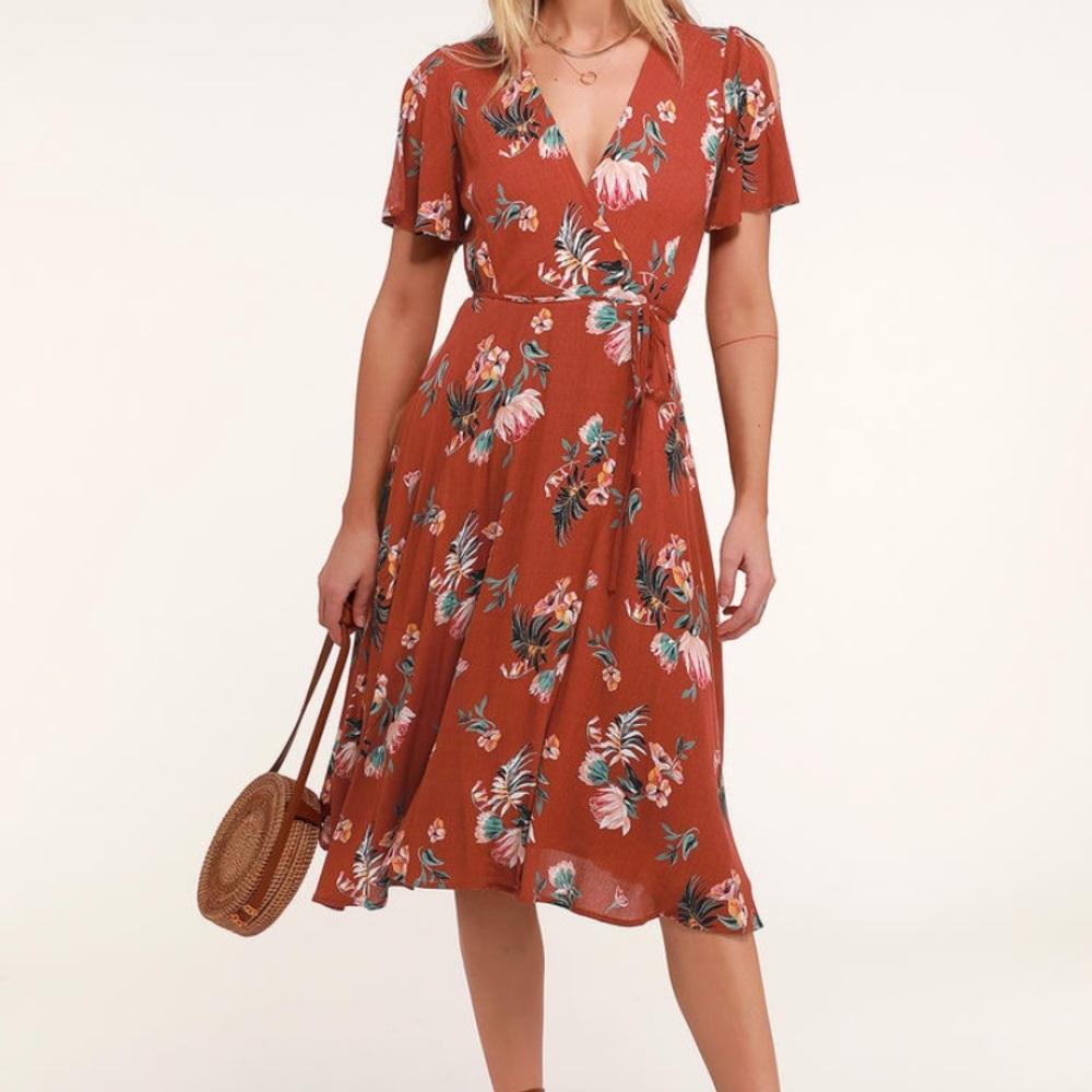 Lulus Print Wrap Midi Dress (NWT)